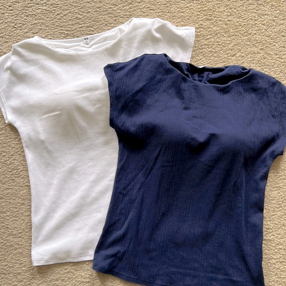 TWO Uniqlo French Sleeve Ribbed Bra T-shirt Top Size Large